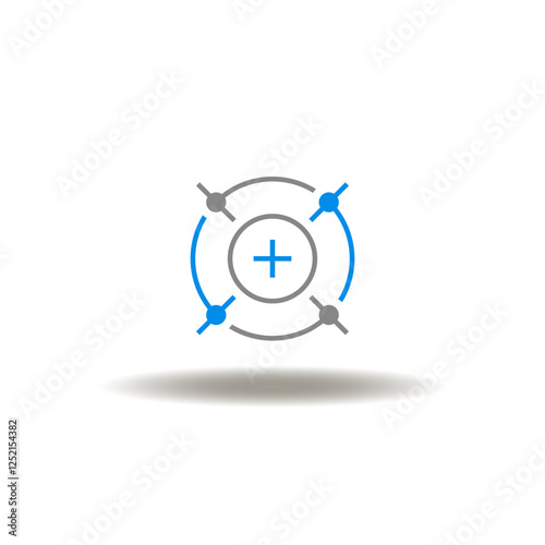 Vector illustration of aim plus. Symbol of calibration. Icon of precision calibrate, adjustment.