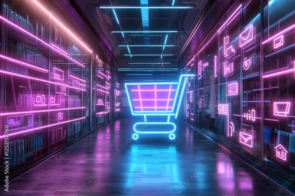 Naklejka premium Neon Dreams: Futuristic Shopping Experience