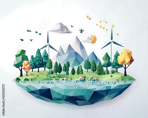 Geometric art highlighting the role renewable energy in ecosystem restoration