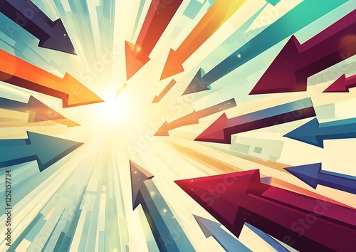 Bright geometric arrows radiating outward symbolizing expansive business growth