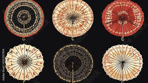 Illustrated geometric patterns vintage lace umbrellas