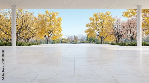 Autumnal park view from modern building; peaceful scene