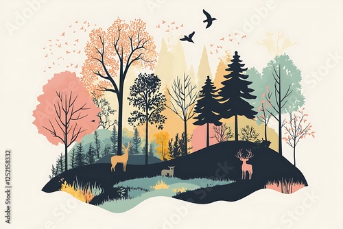 Poster on sustainable forestry with abstract geometric representation tree planting and wildlife