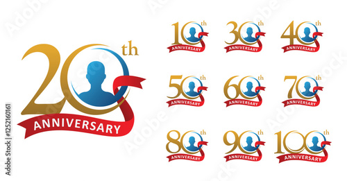 Set of anniversary people ribbon number