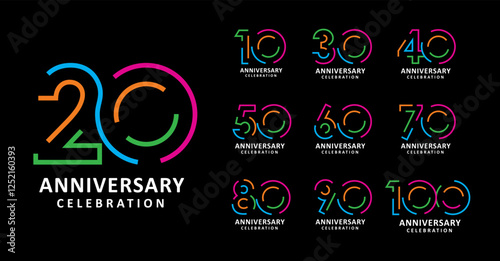 Set of anniversary design colorful line number