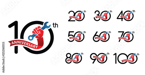 Set of anniversary design mechanic hand number