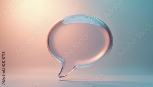 3D rendering of clear speech bubble. Blank talk balloon graphic for online chat, social media post or discussion concept, network communication with cyberspace.