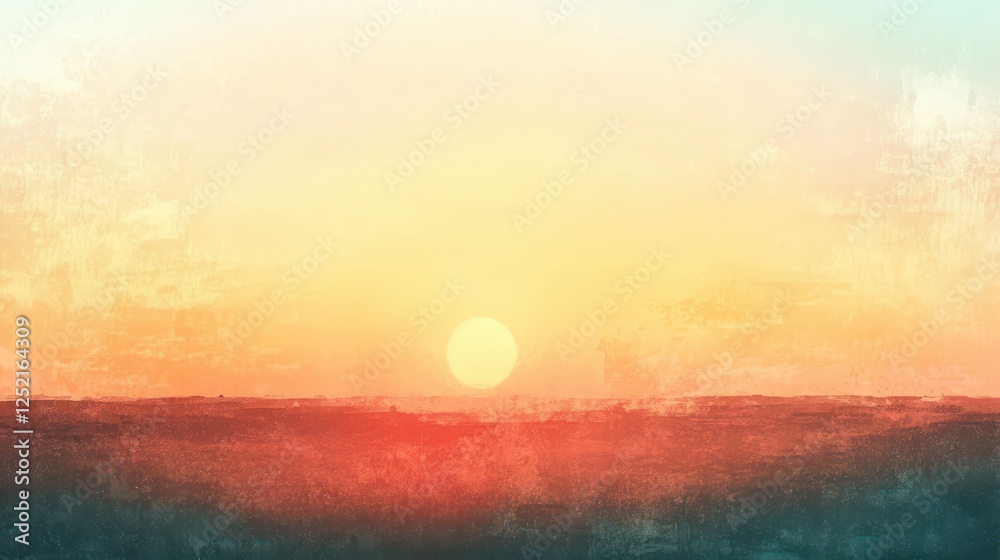 Painted sunset with the sun near the horizon line