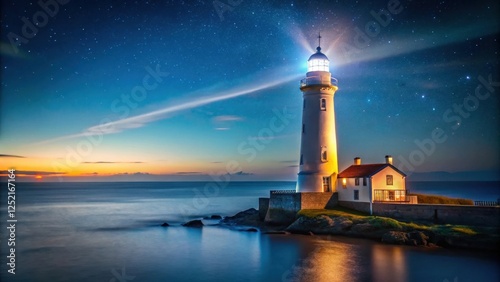Wallpaper Mural Seafront Lighthouse Illuminating Night Sky, coastal, isolation,  coastal, isolation, night sky, rugged shore, beam of light Torontodigital.ca