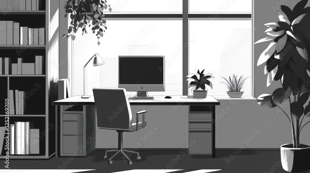Fototapeta premium Modern grayscale home office workspace (1)