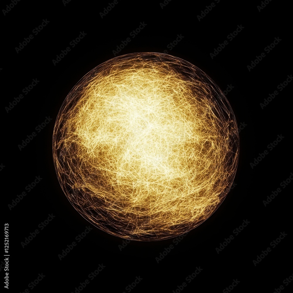Abstract glowing sphere with intricate network of golden lines Abstract glowing sphere with intricate network of golden lines