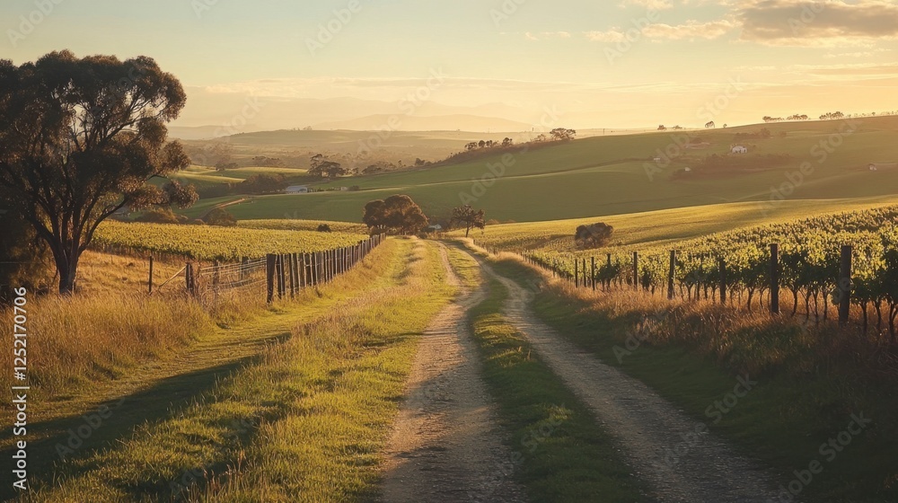 Fototapeta premium Rolling Hills Vineyard: Path through Serenity
