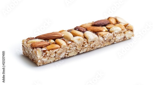 Nutty Energy Bar with Almonds and Pine Nuts on White Background