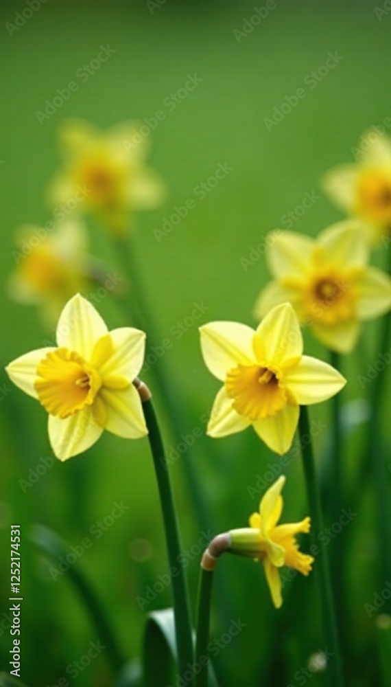 Pale yellow daffodils in a field of green grass, field, daffodil Pale yellow daffodils in a field of green grass, field, daffodil