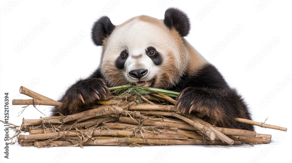 Fototapeta premium Adorable Giant Panda Chewing Bamboo Stalks with Playful Expression