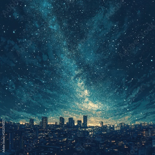 Wallpaper Mural A vibrant starry night sky over a sprawling cityscape Torontodigital.ca
