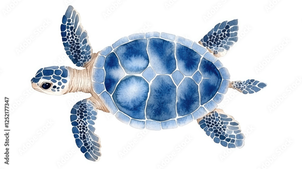 Fototapeta premium Blue Turtle Illustration with Detailed Patterns and Textures Watercolor