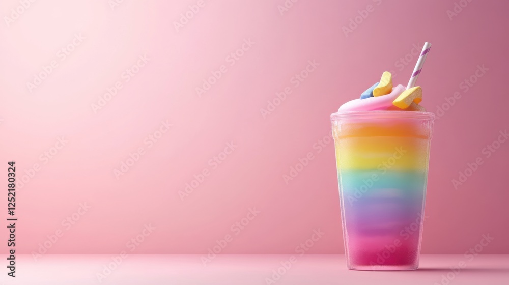 Colorful Swirled Beverage in a Clear Cup with Straw and Toppings Colorful Swirled Beverage in a Clear Cup with Straw and Toppings