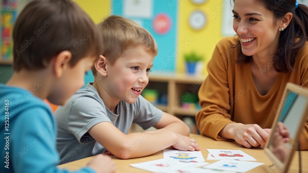 A child engages in speech therapy after a brain injury, practicing words with a therapist. His focused expression highlights the challenge of regaining communication skills. A child engages in speech therapy after a brain injury, practicing words with a therapist. His focused expression highlights the challenge of regaining communication skills.