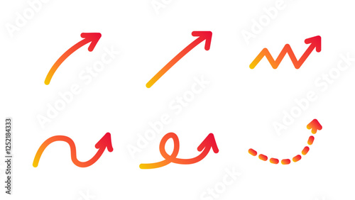 グラデーションカラーの上昇矢印ベクターアイコンイラストセット