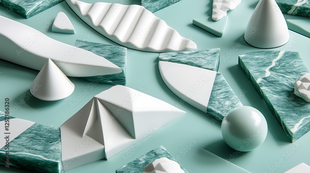 Abstract 3D shapes, teal background Abstract 3D shapes, teal background