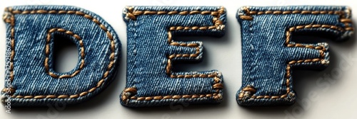 Realistic Denim Letters D E F Sewn Fabric Alphabet Textured Design Typography