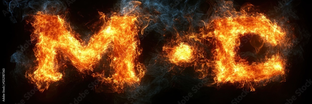 Fototapeta premium Fiery Letter M in Flames Surrealism Dynamic Composition Smoke Typography Graphic Resource