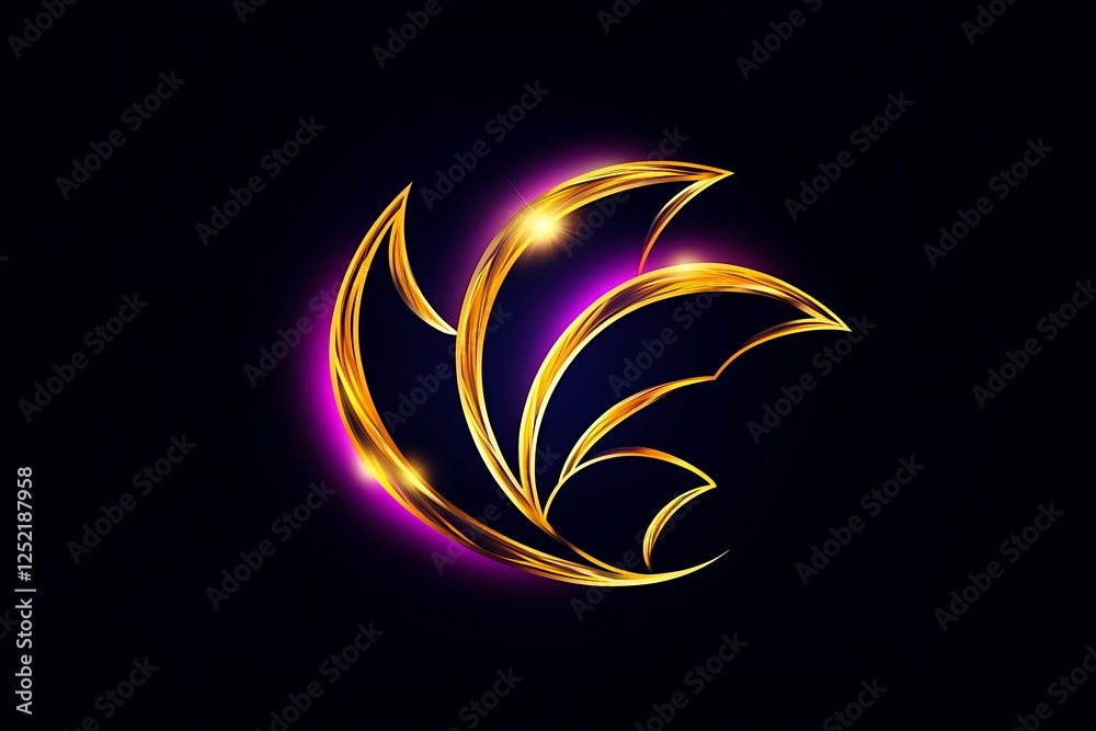 Glowing Golden Abstract Floral Design on Dark Background Glowing Golden Abstract Floral Design on Dark Background