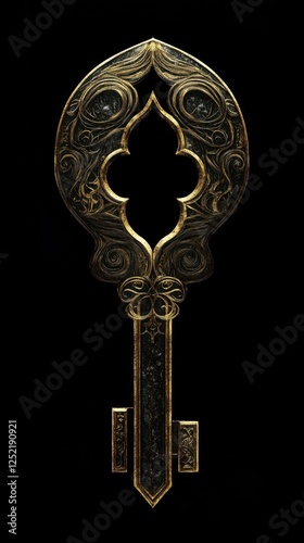 Wallpaper Mural Ornate key with black and gold colors on black Torontodigital.ca