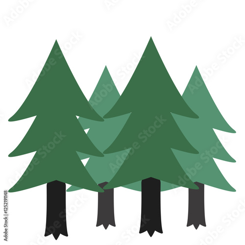 スギやヒノキといった針葉樹の林のシンプルなイラスト素材　背景透過