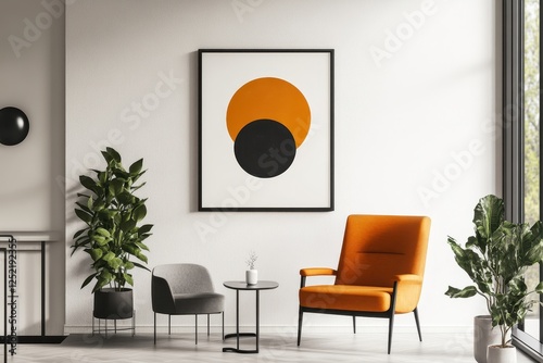 Contemporary living room with artwork and seating area