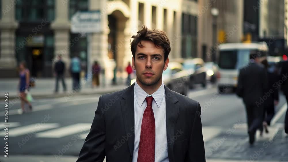 young businessman walking down downtown financial district. wealthy rich successful businessman walking in big city modern skyscrapers street on sunset thinking of successful future young businessman walking down downtown financial district. wealthy rich successful businessman walking in big city modern skyscrapers street on sunset thinking of successful future