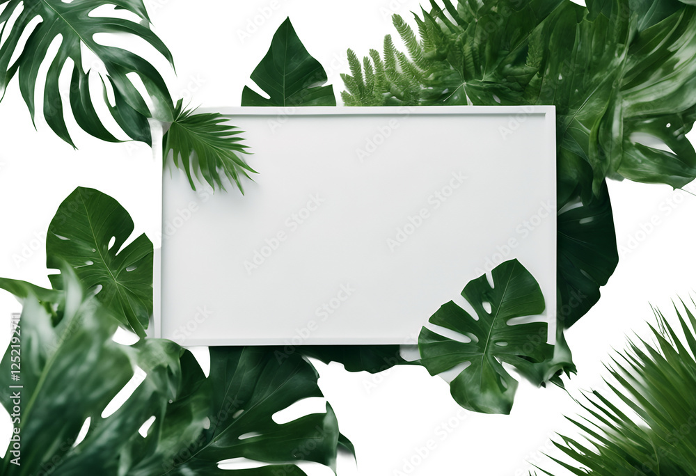 background fresh green jungle season frame nature made flora travel leaves foliage spring design natural botany concept white exotic tropical greenery beauty palm banner floral summer plant leaf