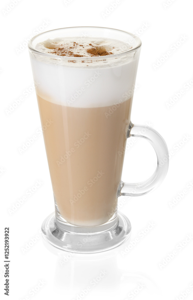 Tasty latte macchiato in glass cup isolated on white Tasty latte macchiato in glass cup isolated on white