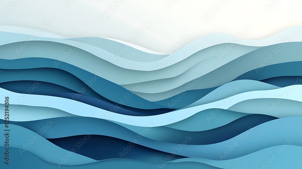 Fototapeta premium Abstract Blue Waves Paper Cut Design