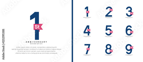 anniversary logo set. vector design blue color with pink ribbon can be use for celebration event
