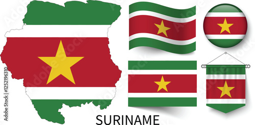 Free Download The different designs of Suriname's national flags and the map showing Suriname's borders - GFXLoad