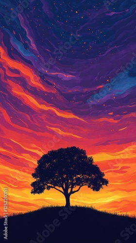 Wallpaper Mural Silhouette of a tree against a vibrant colorful sunset sky Torontodigital.ca