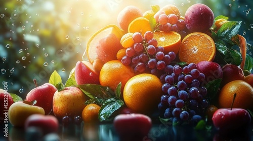 immune system defense shield with fruits offering vitamins and antioxidants for health and wellness photo