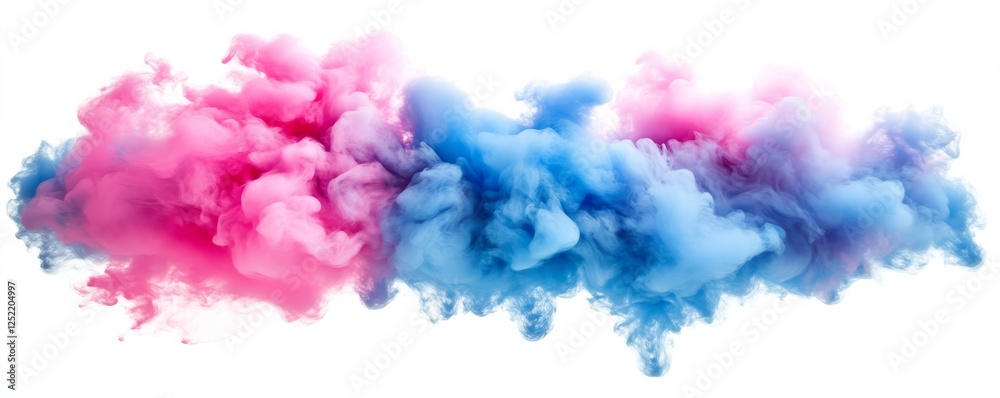 Fototapeta premium Colorful pink and blue smoke explosion on white background, vibrant abstract art concept
