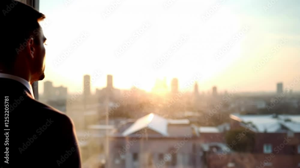 Sunrise Cityscape: A Man's Contemplative Moment Sunrise Cityscape: A Man's Contemplative Moment