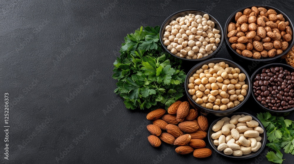 Obraz premium Assorted Dried Beans and Nuts on Dark Background