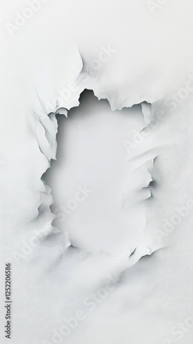 A large hole has been torn in a white surface photo