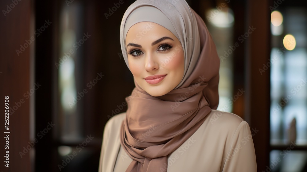 Serene portrait of a beautiful woman with a hijab in soft lighting Serene portrait of a beautiful woman with a hijab in soft lighting