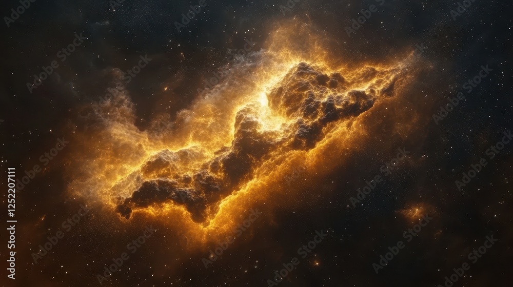 Fototapeta premium Luminous golden nebula shines against the cosmic background of space