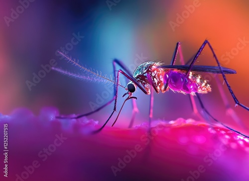 Microscopic Mosquito Feeding, Close-up, Illuminated Background, Science Illustration