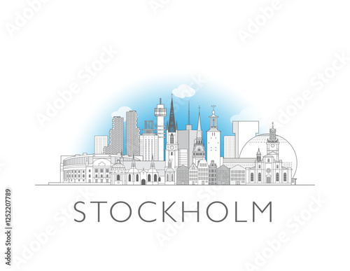 Stockholm City cityscape illustration skyline drawing with sky