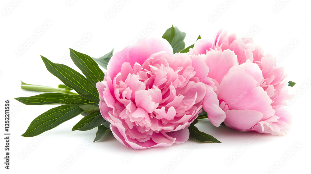 Elegant pink peony flowers with delicate petals on a white background Elegant pink peony flowers with delicate petals on a white background