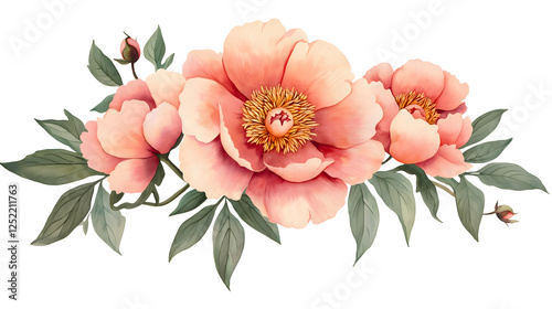 Elegant pink peony flowers with delicate petals on a white background