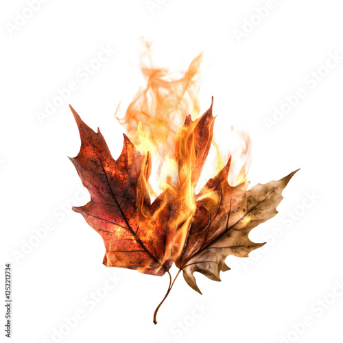 Leaf on Fire Isolated on Transparent Background